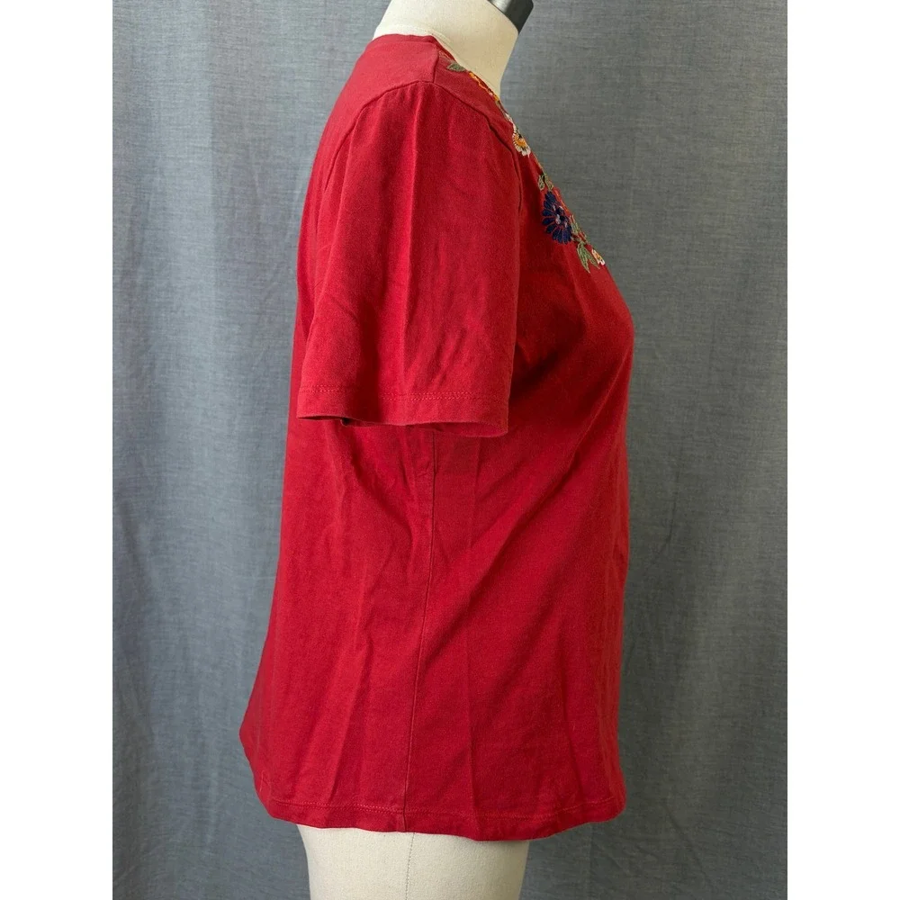 Vermont Country Store Red Floral Embroidered Cotton Square Neck Top M Boho - Picture 6 of 8
